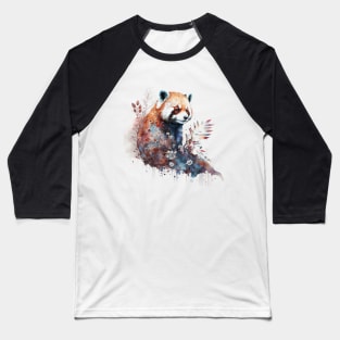 Watercolor Red Panda in Nature, Floral Design Baseball T-Shirt